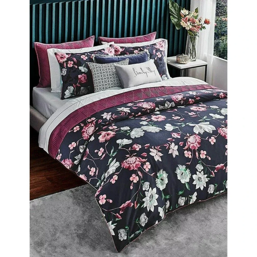 TED BAKER  LUXURY DUVET SET FULL/QUEEN COTTON NAVY FLORAL